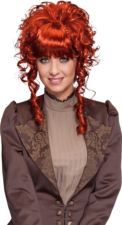 Ladies wig short curly, mahagoni