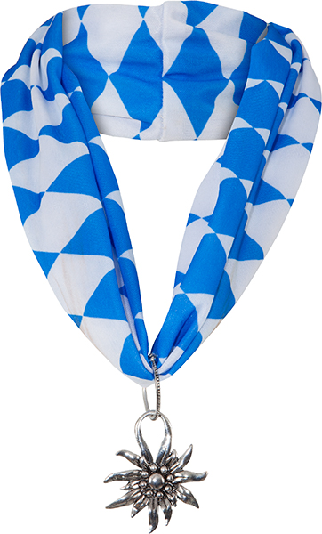 Scarf, white/blue with noble white pendant