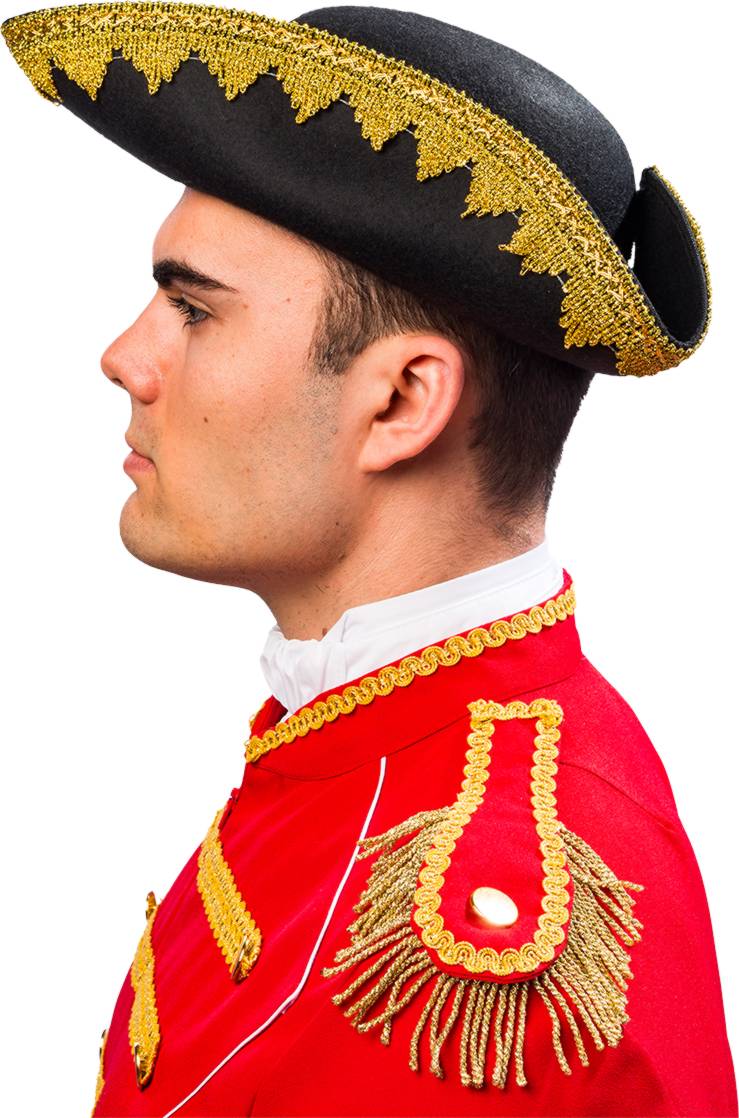 Tricorn with gold trim and snap button