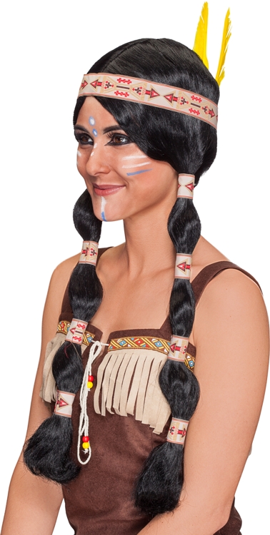 Indian woman long wig with beige ribbon