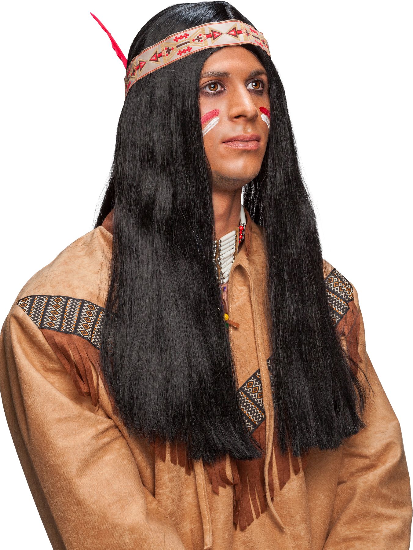 Indian men long wig with beige ribbon