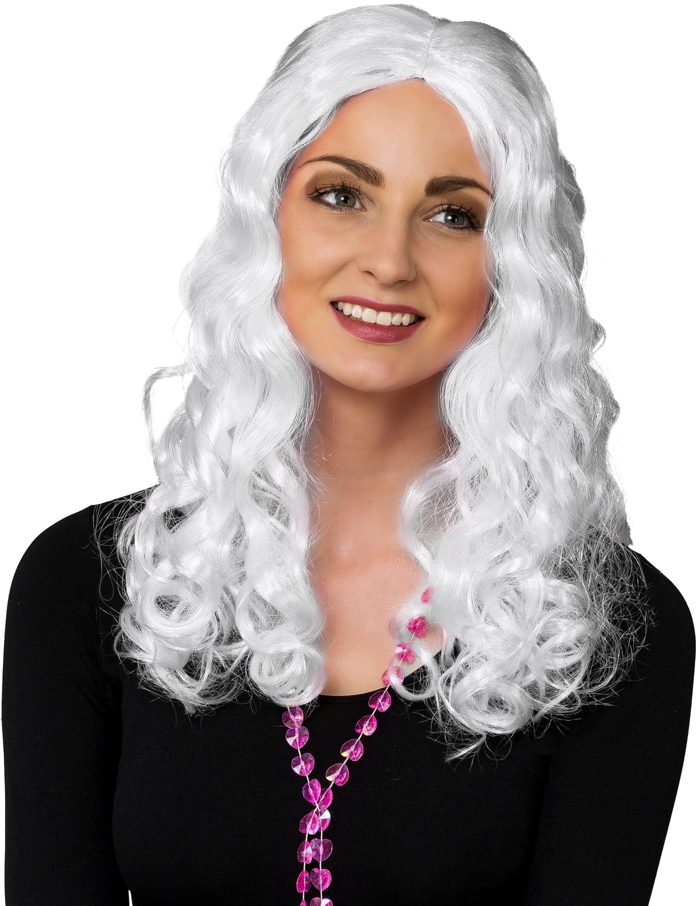 Curly Wig middle parting, white