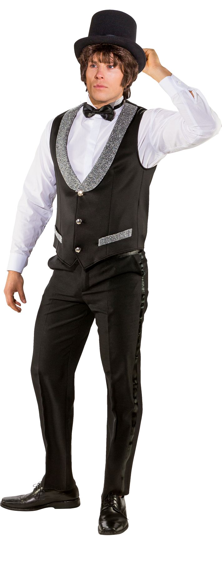 Vest black with lurex collar 