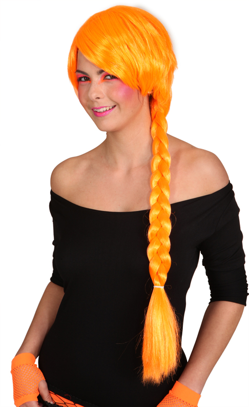Braided long wig, neon orange - Sale