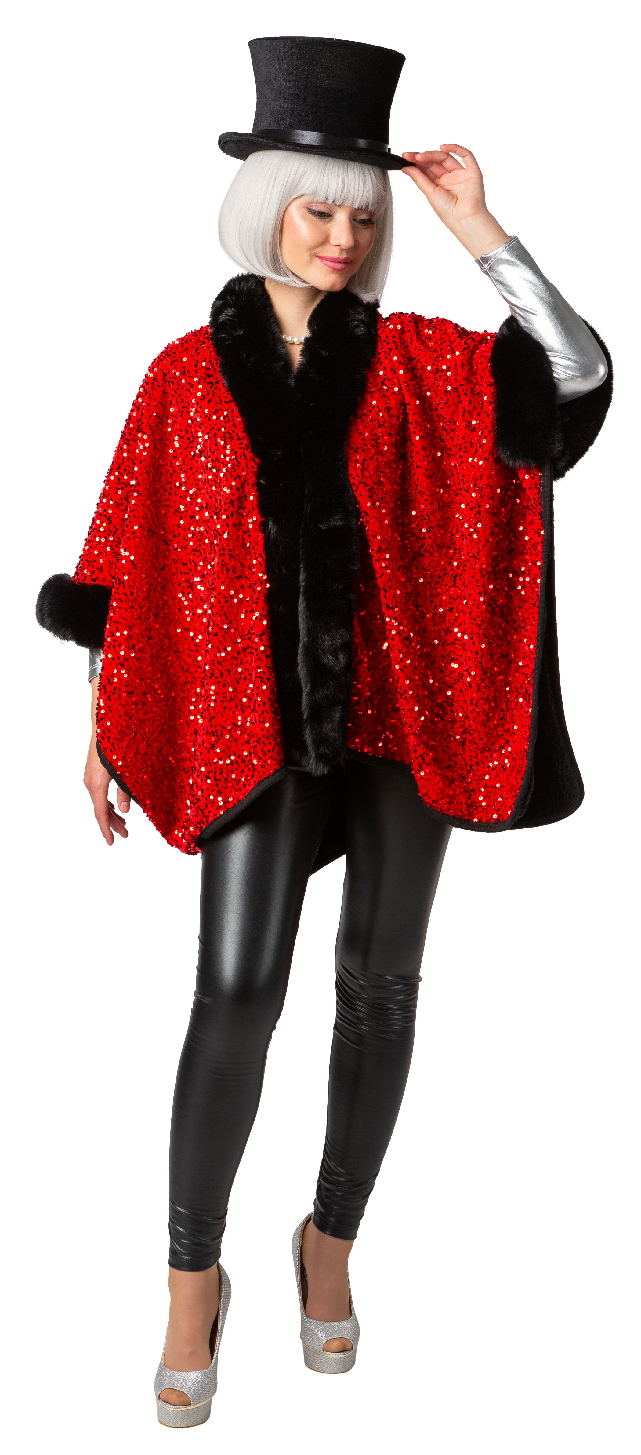 Poncho à paillettes, rouge