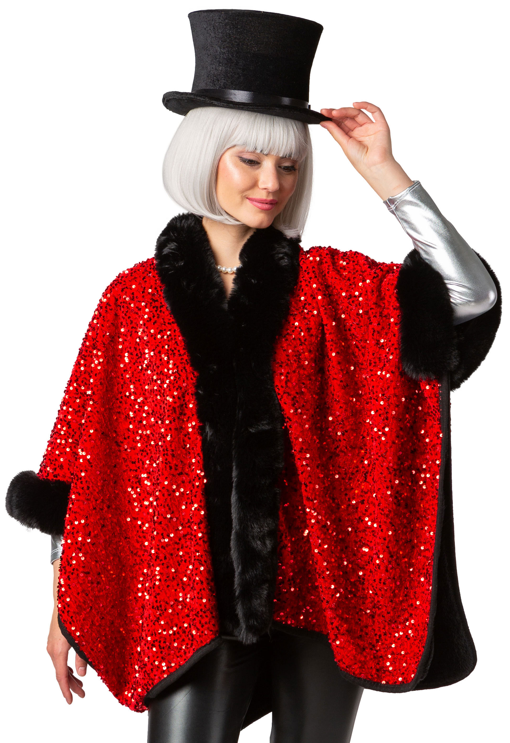 Sequin poncho, red