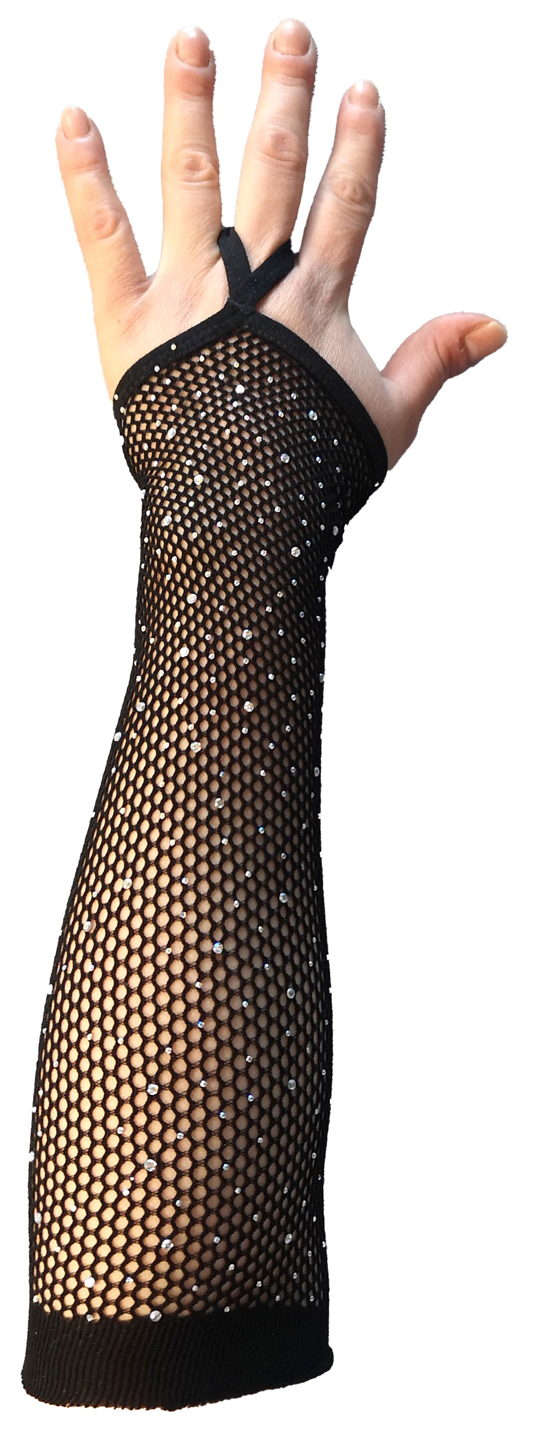 Netzhandschuhe Strass, Schwarz