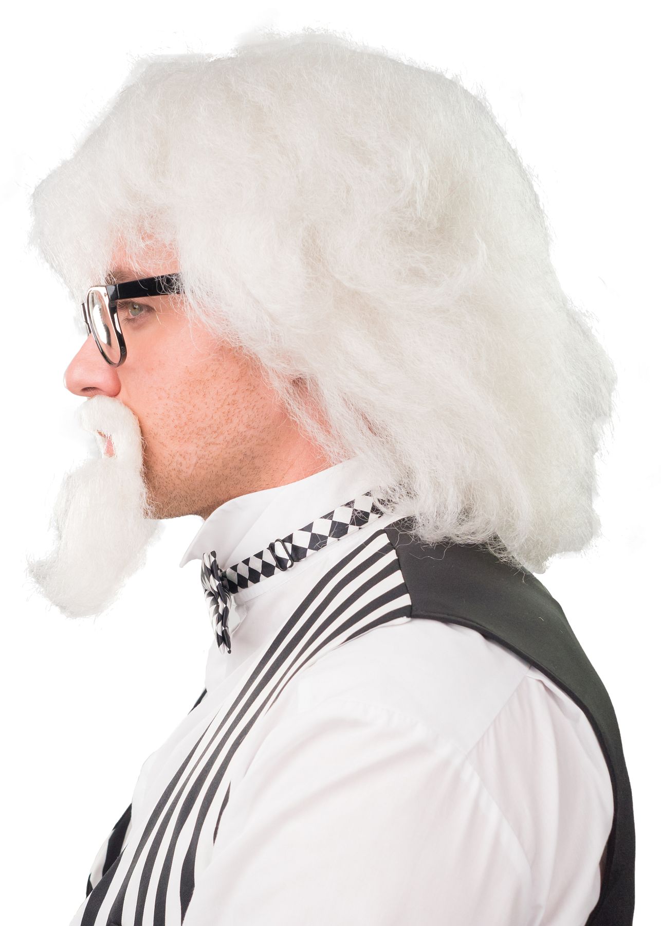 Perruque pour hommes blanche avec lunettes et barbe