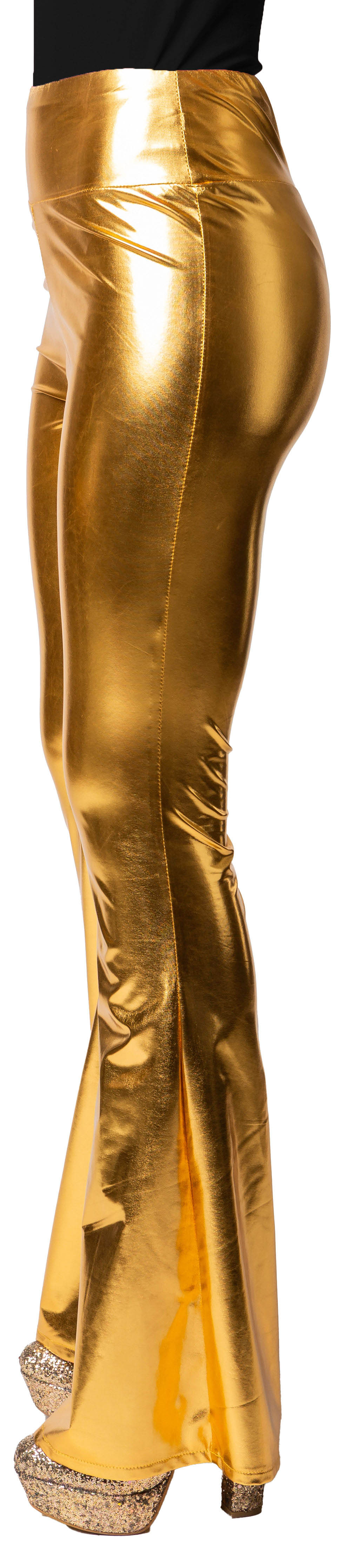Flared leggings, gold, high waistband