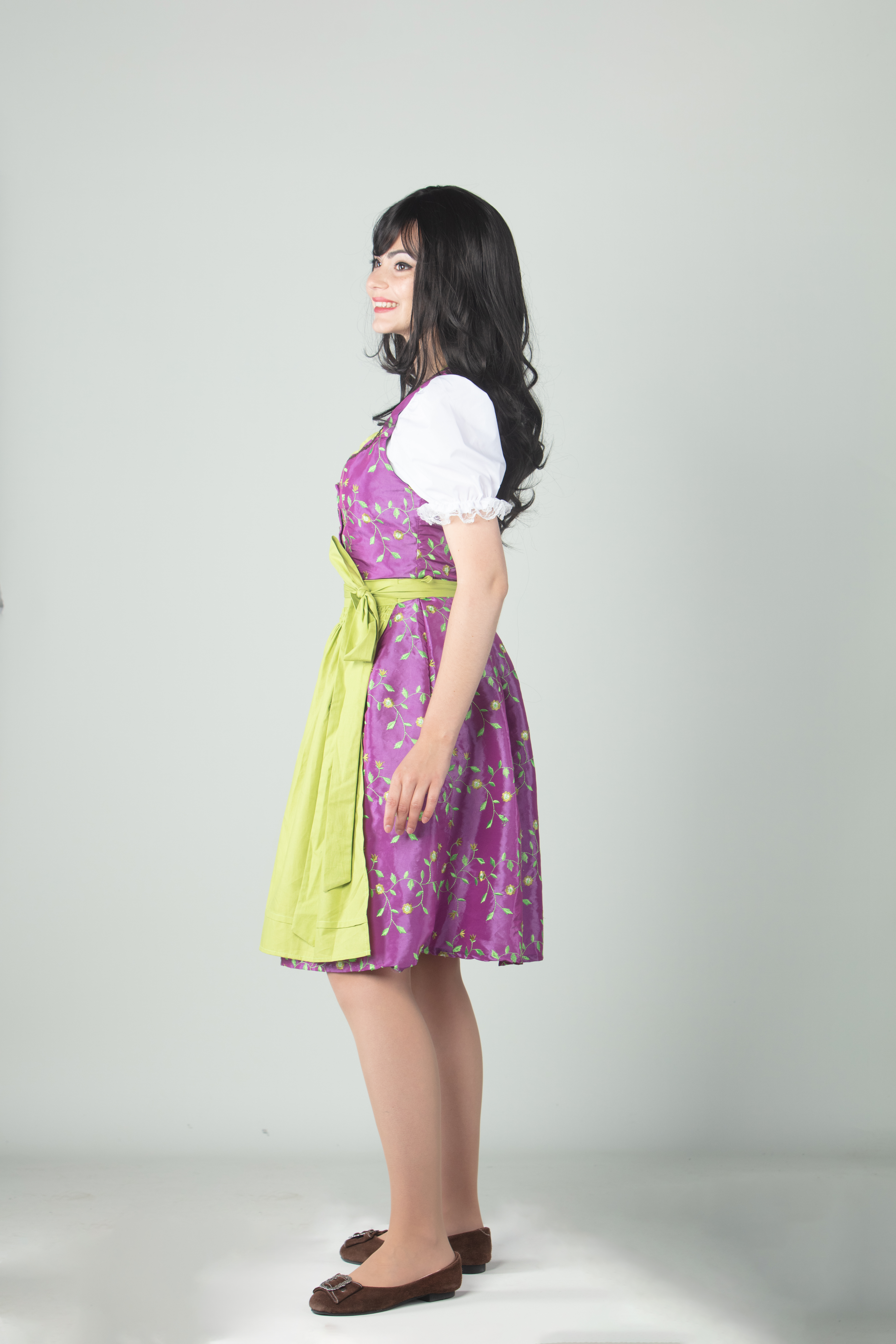 Dirndl fuchsia-limettengrün mit Schürze