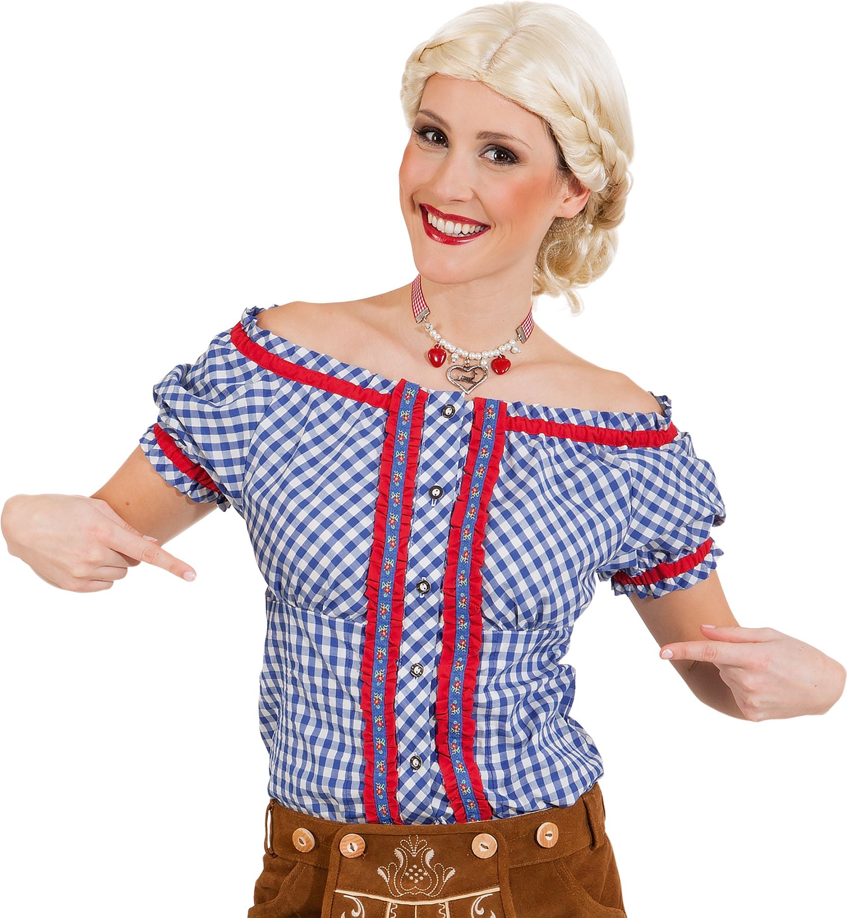 Blouse bavaroise traditionnel, bleu-blanc à carreaux