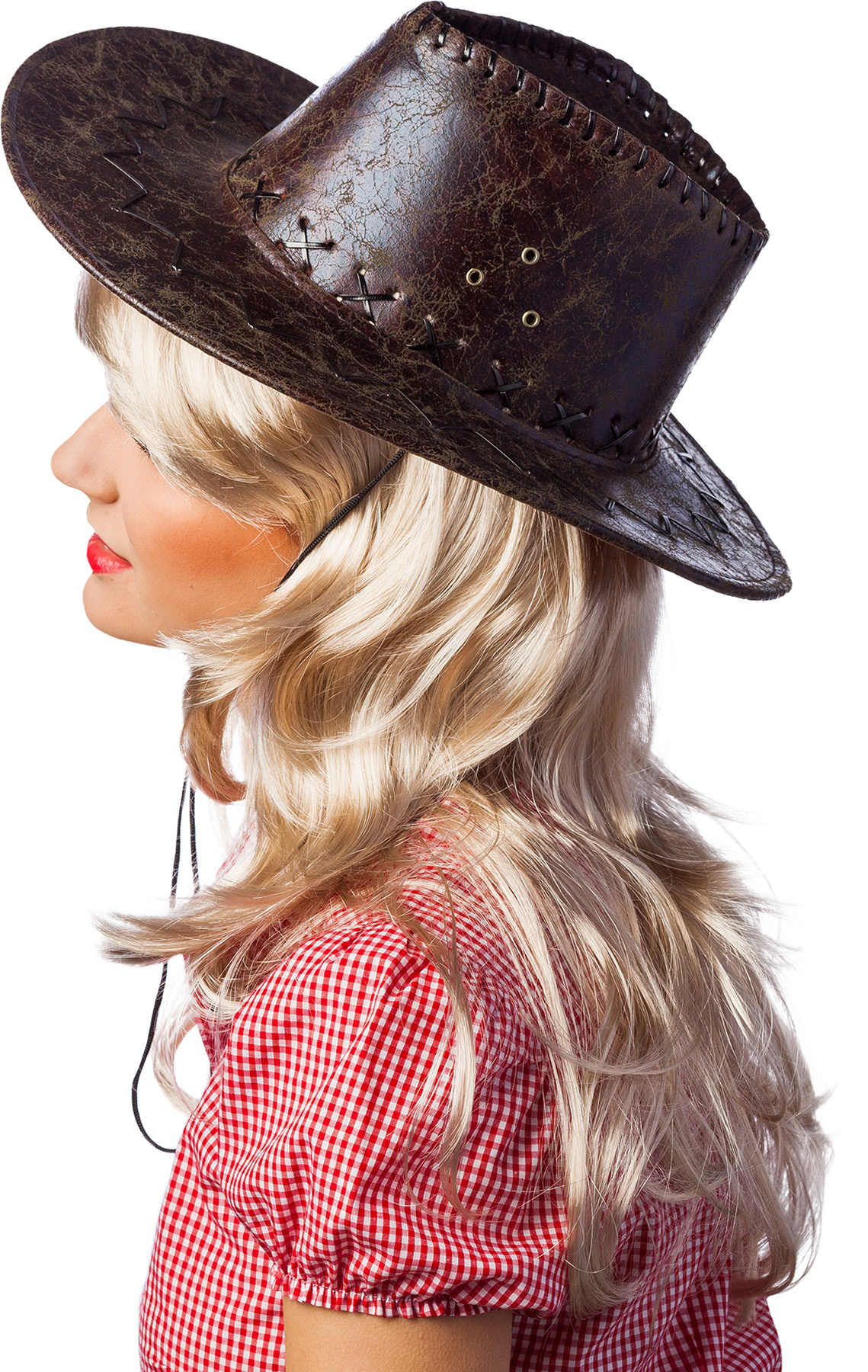 Western hat with leather optic