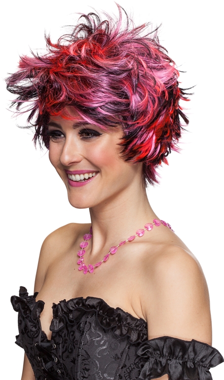 Perruque cheveux courts, rose-noir - Sale