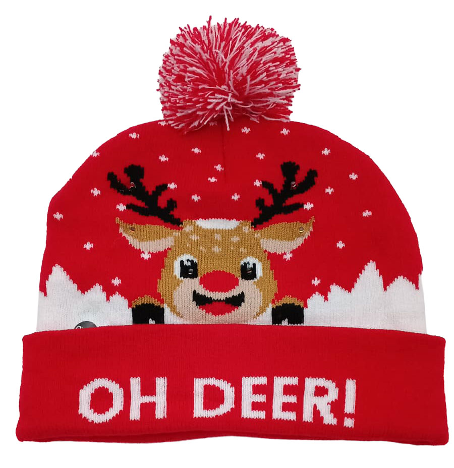 Bonnet à pompon rouge Oh Deer