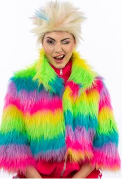 Plüschjacke langes Flor, multicolor, L/XL