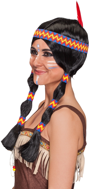 Indian women wig with blue ribbon