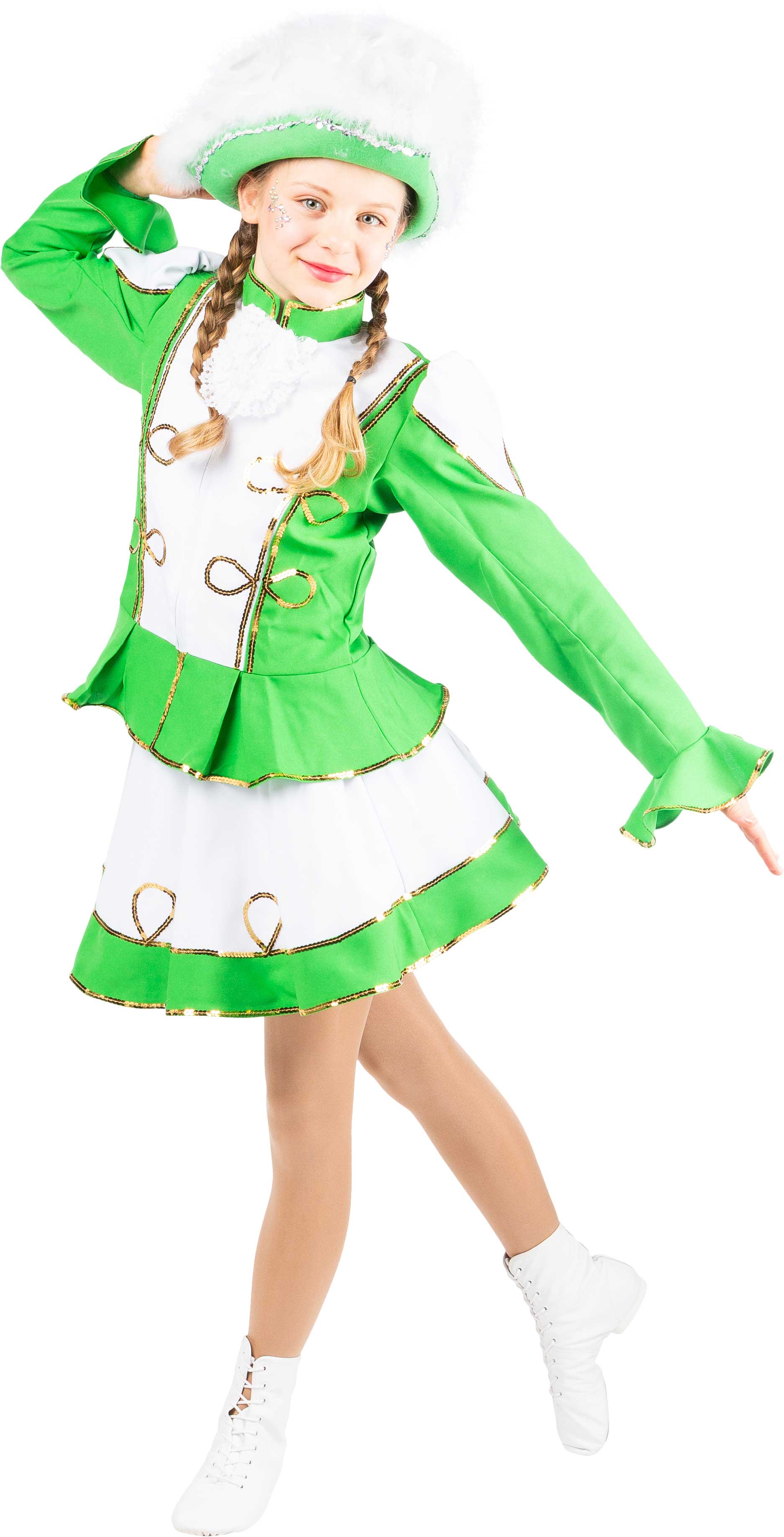 Funkenkostüm, grün-weiß mit Goldborte