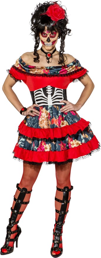 Kleid mit Totenköpfen und Spitze