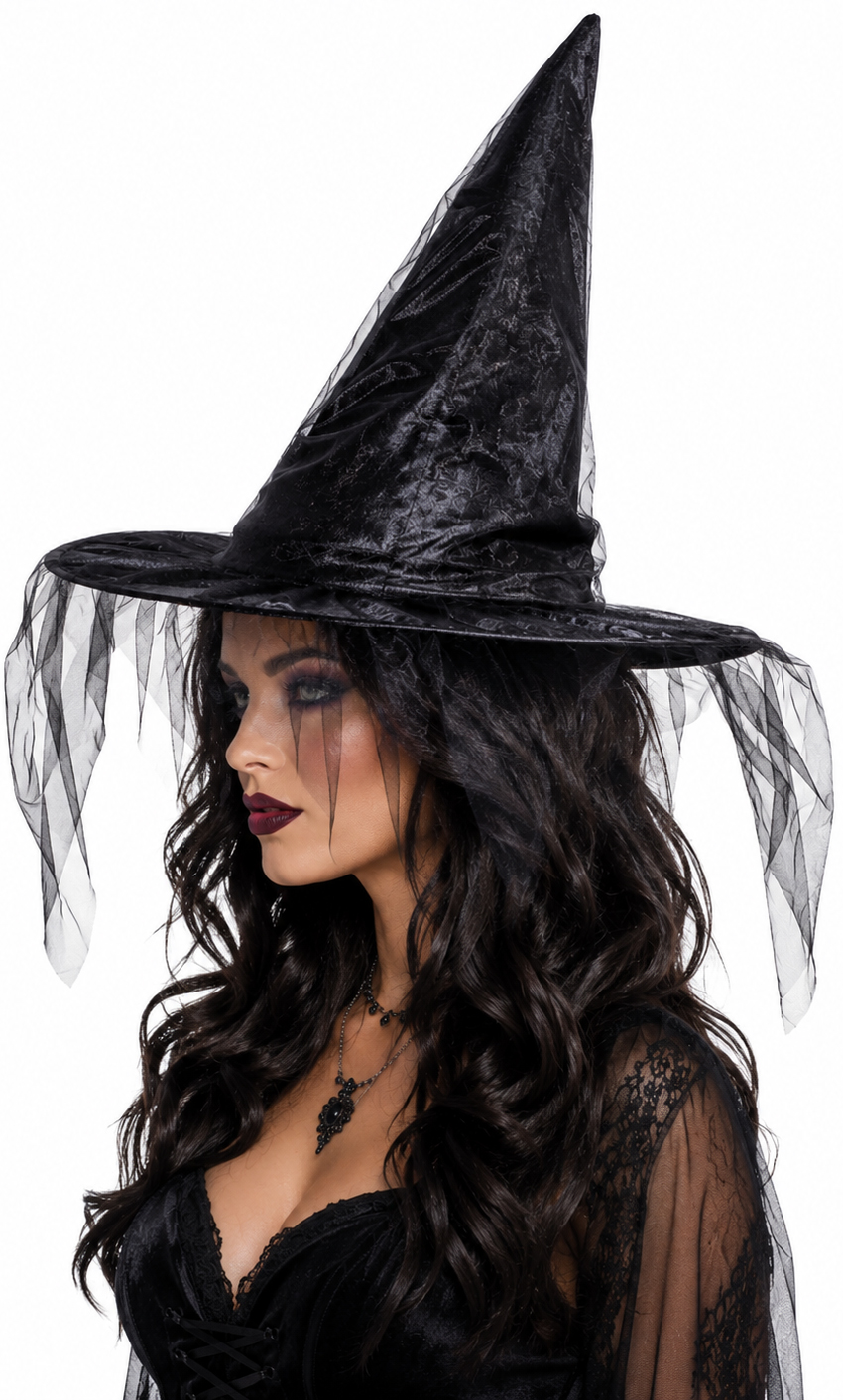 Witch's hat, black with tulle