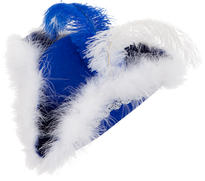 Tricorn, bleu with feathers and trim