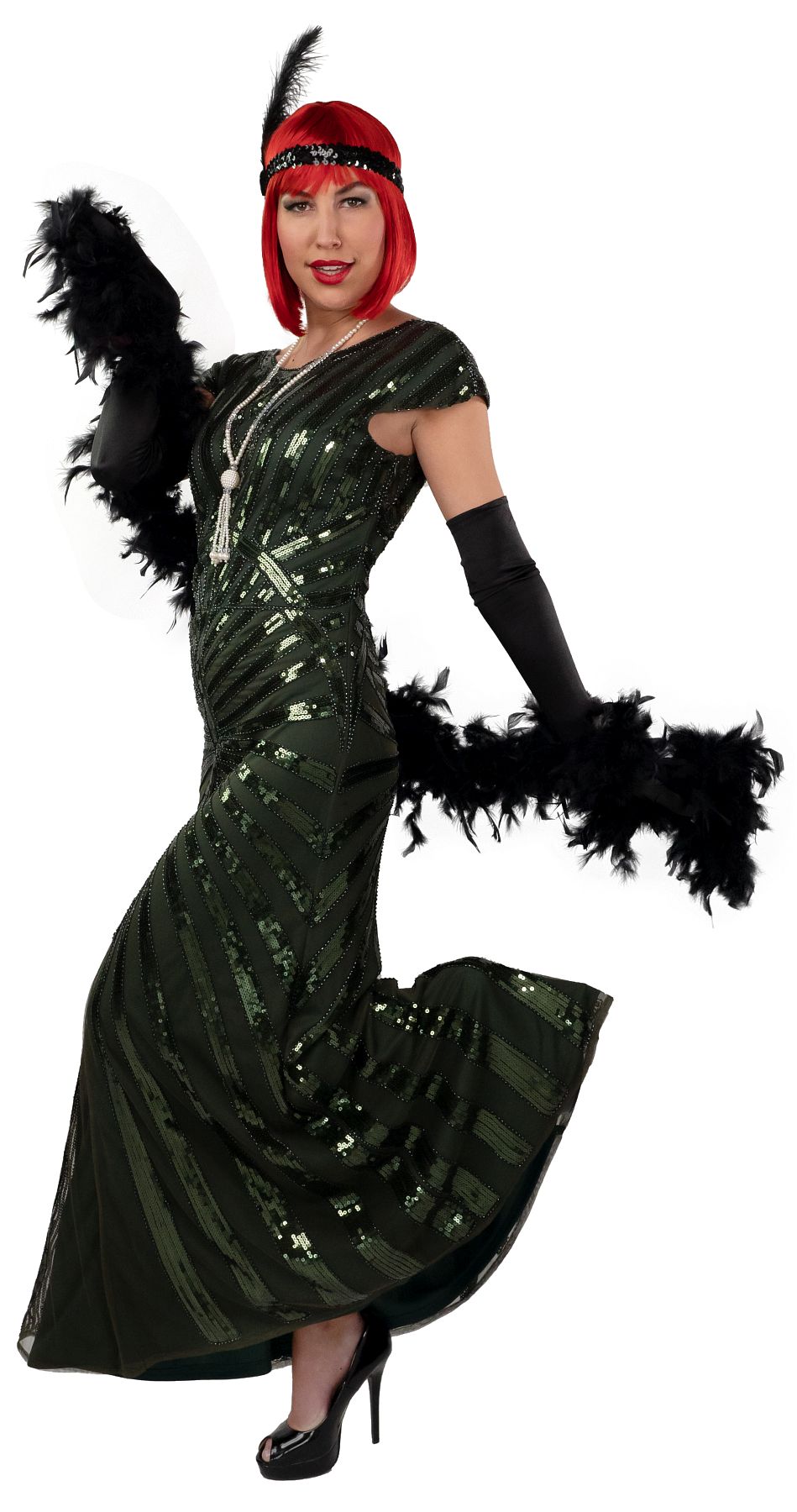 Robe longue à paillettes, verte