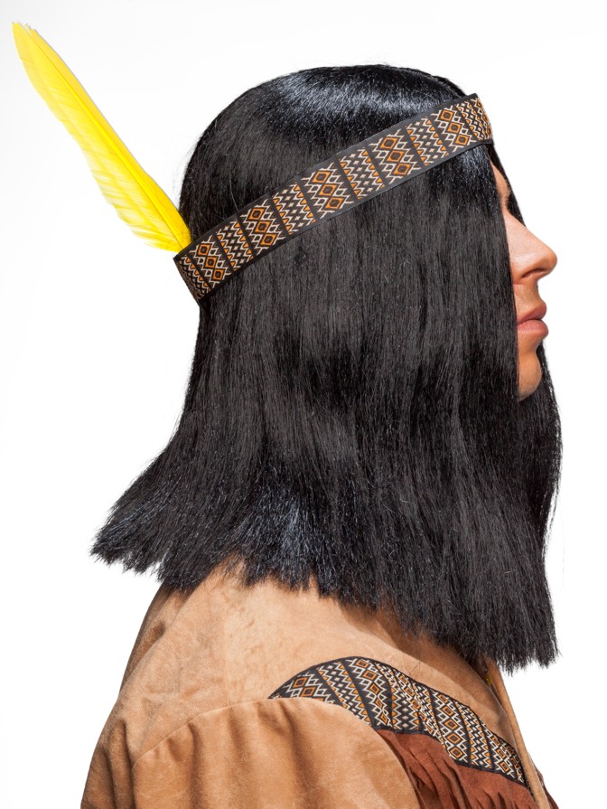 Indian men wig with brown ribbon