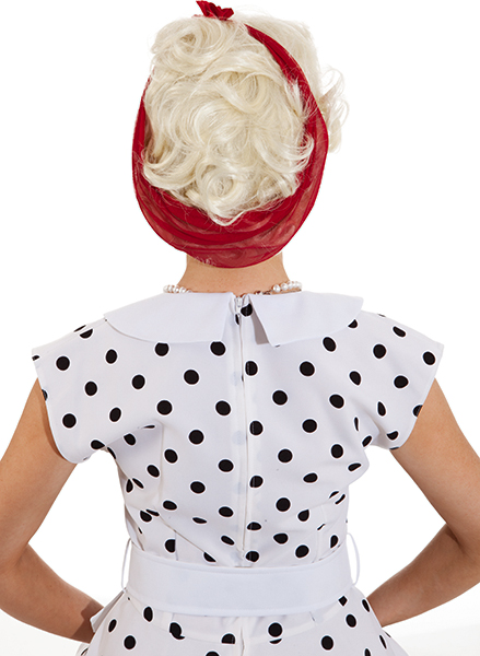 Ladies wig, blond with red scarf 