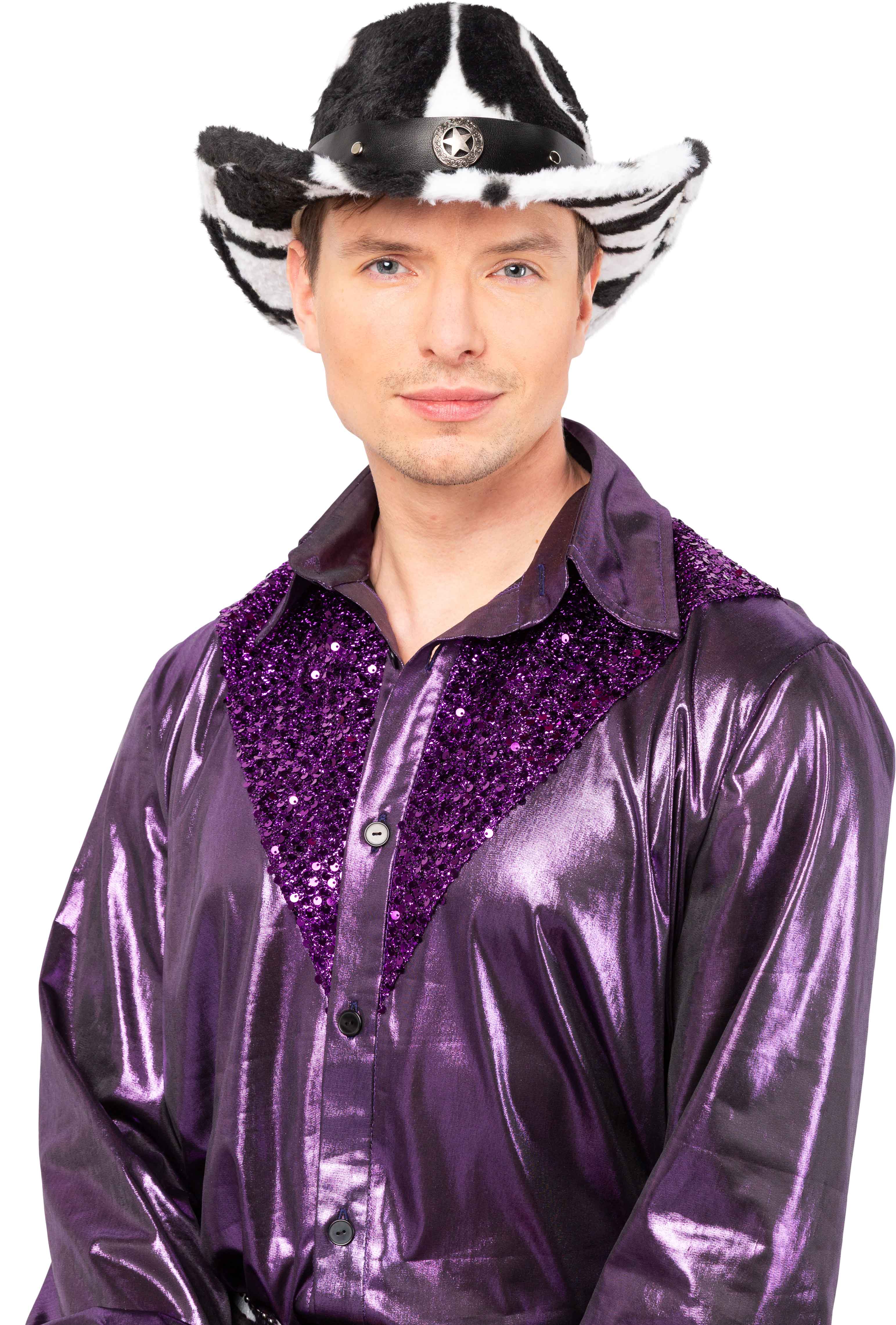 Cowboyhut Plüsch Kuh, schwarz-weiß