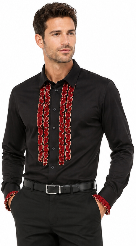 Chemise à volants, rouge-noir