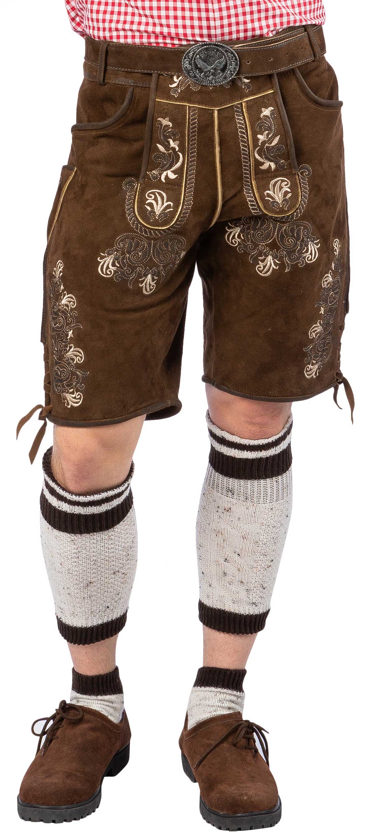 Pantalon court en cuir, marron foncé vieilli 