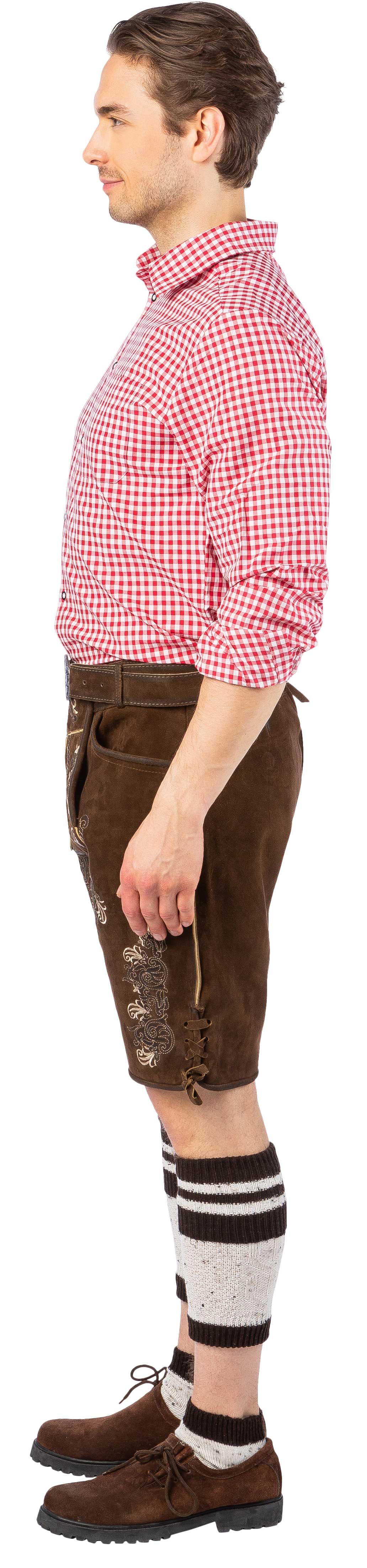 Pantalon court en cuir, marron foncé vieilli 