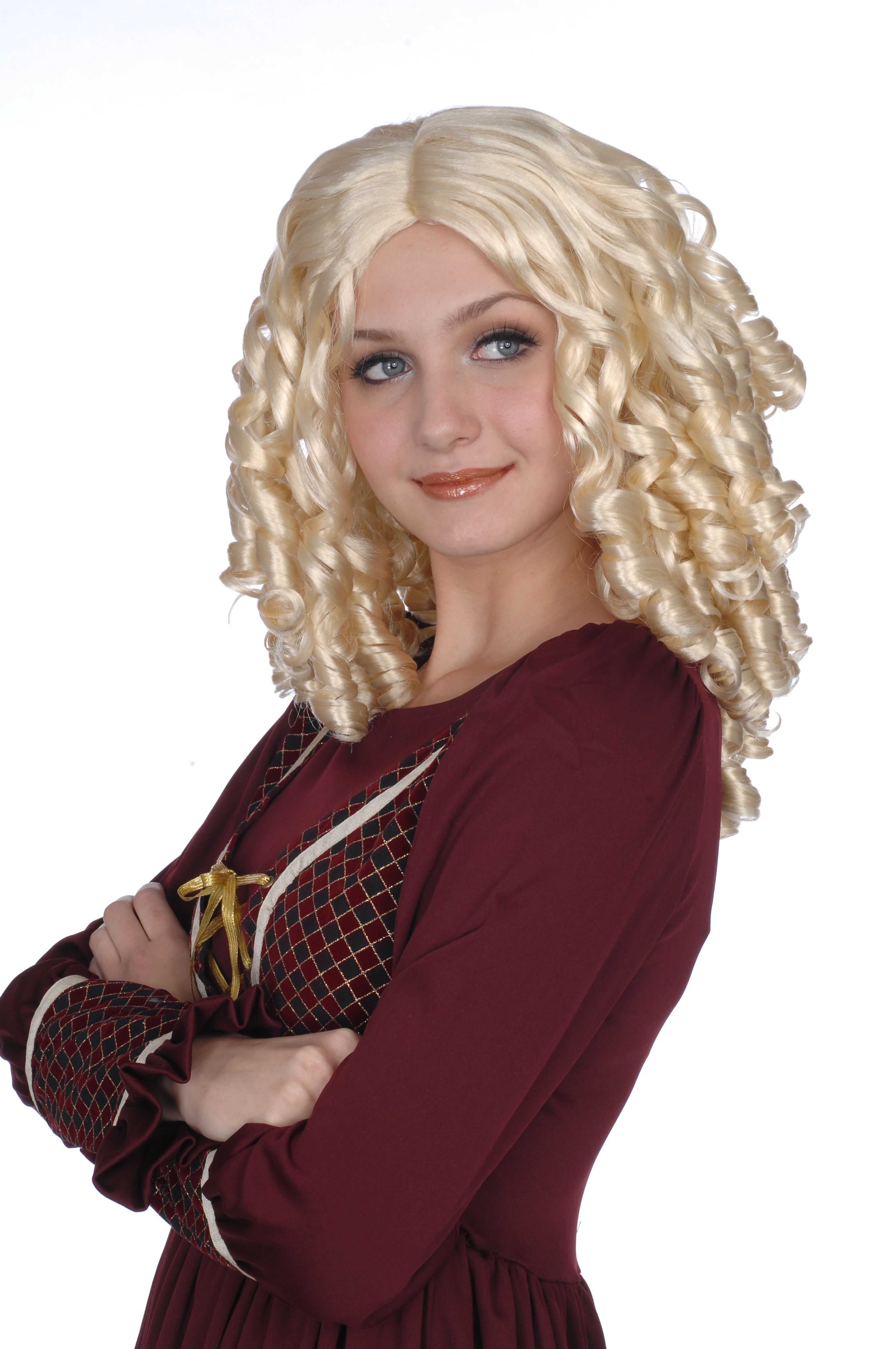 Ladies wig with corkscrew curls, blonde