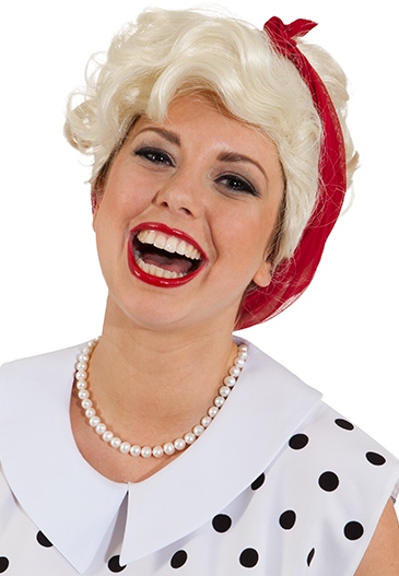Perruque pour dames, blonde avec écharpe rouge Perruque pour dames, blonde avec écharpe rouge