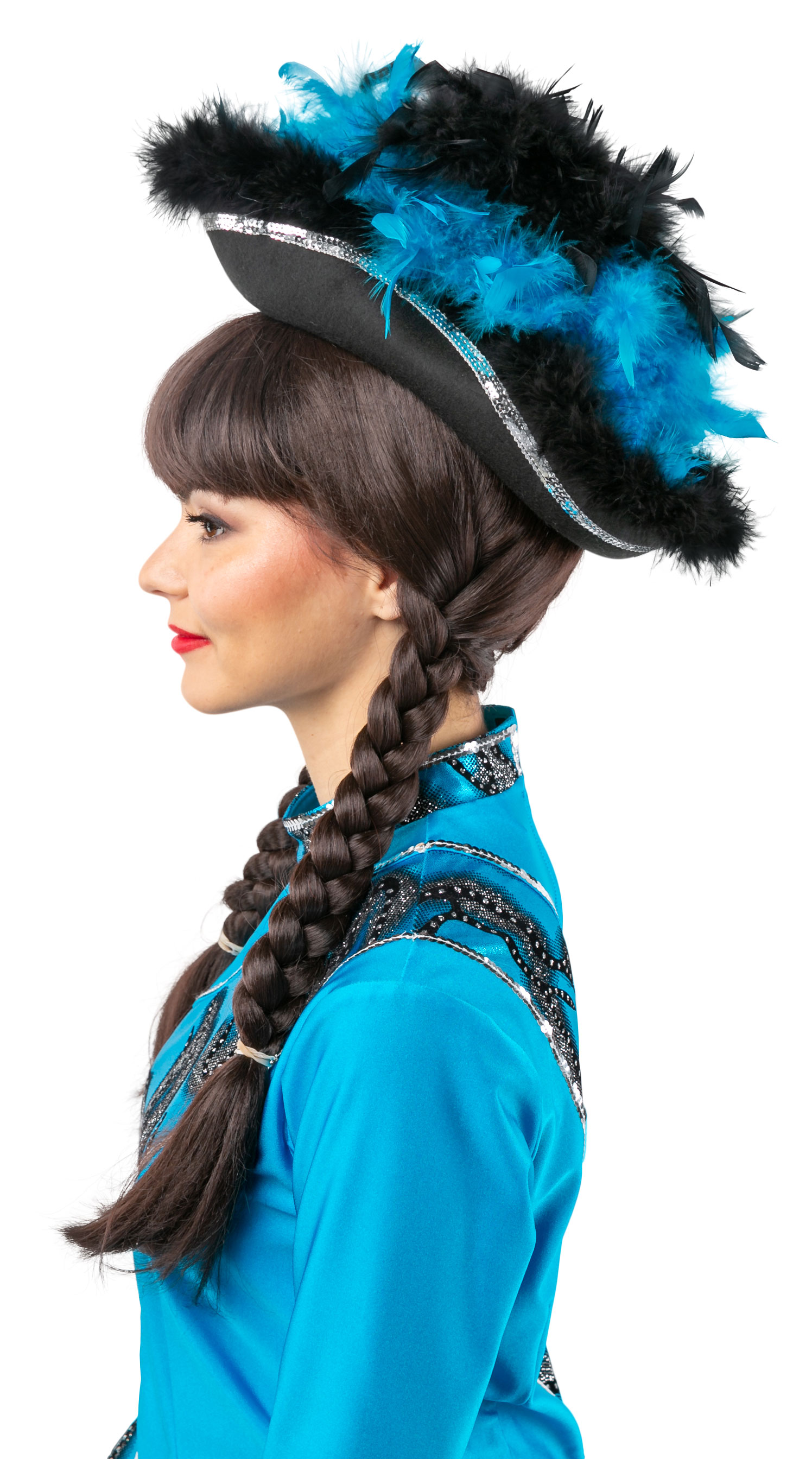 Chapeau à plumes, noir-turquoise
