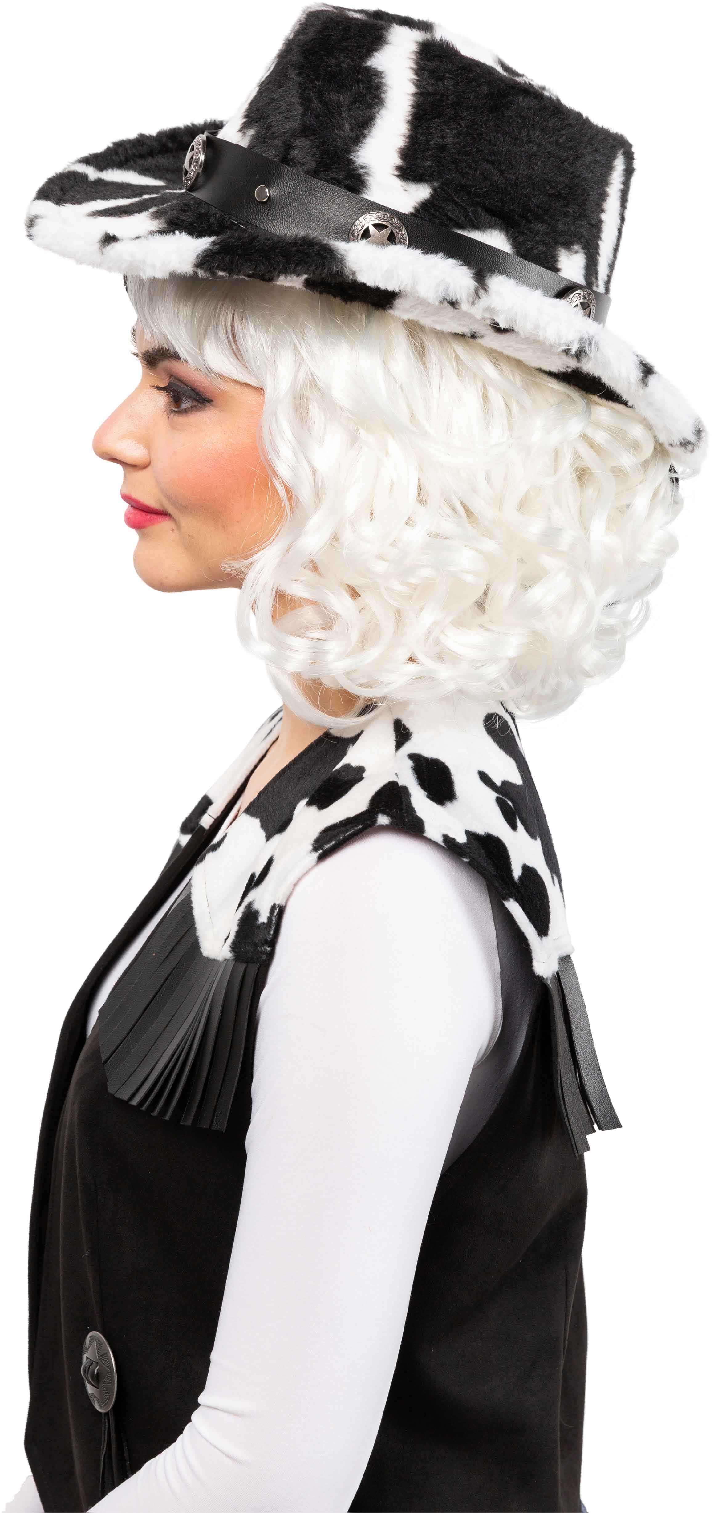 Cowboyhut Plüsch Kuh, schwarz-weiß
