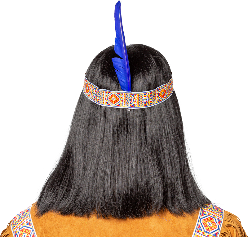 Indian man short wig with red-blue-yellow ribbon