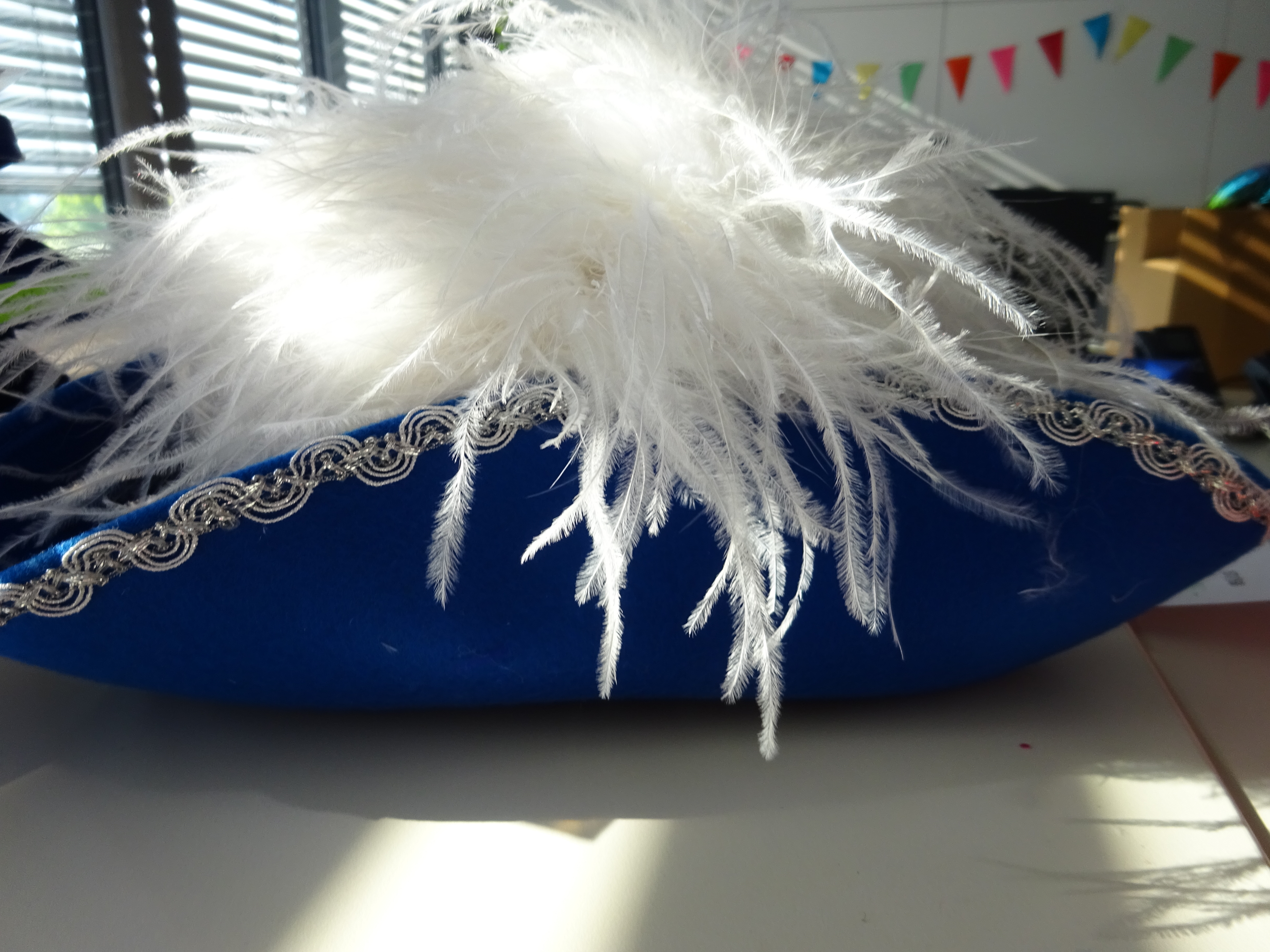 Sparks hat blue with silver border and boa