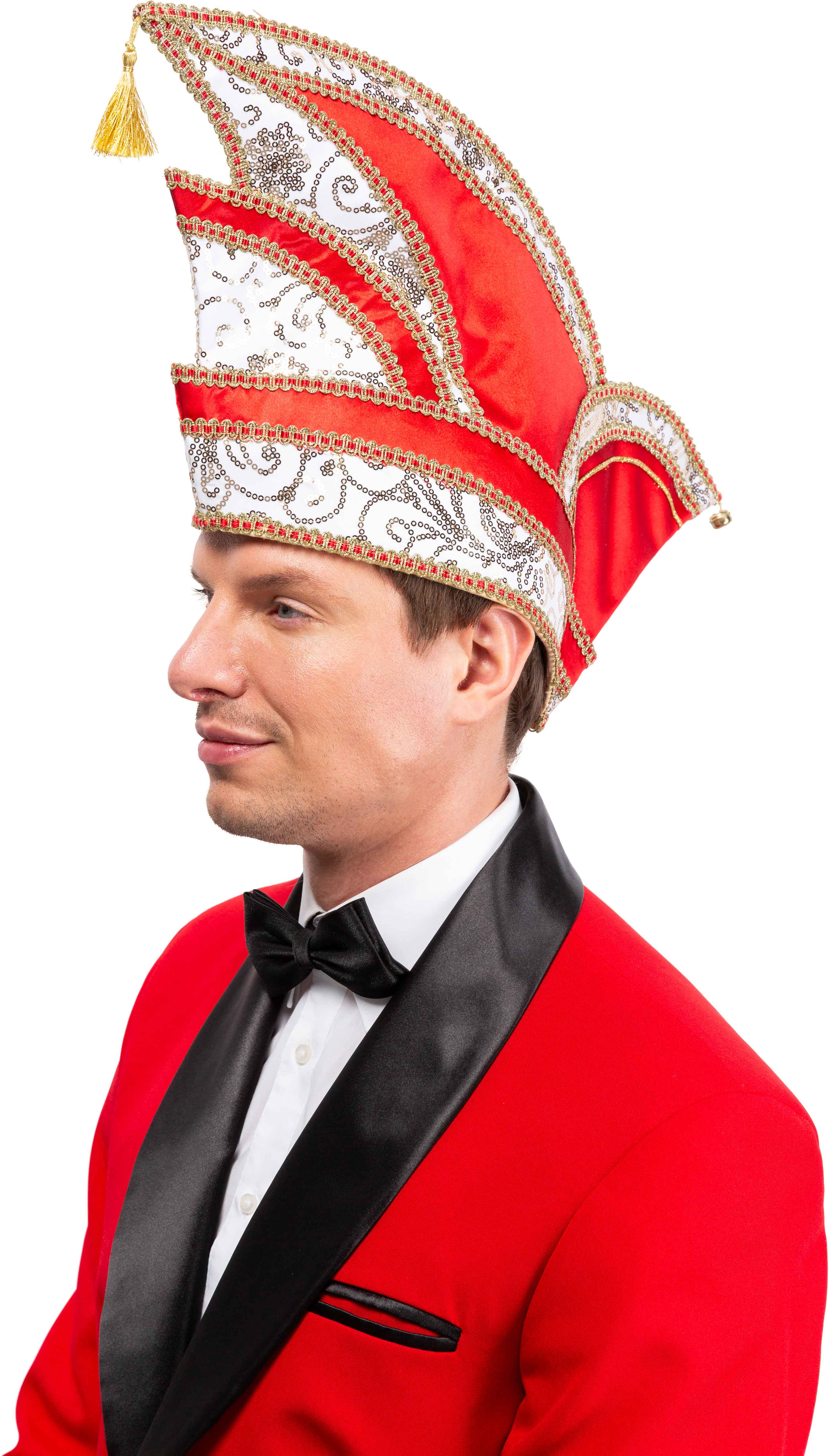 Sequin committee cap, red/white