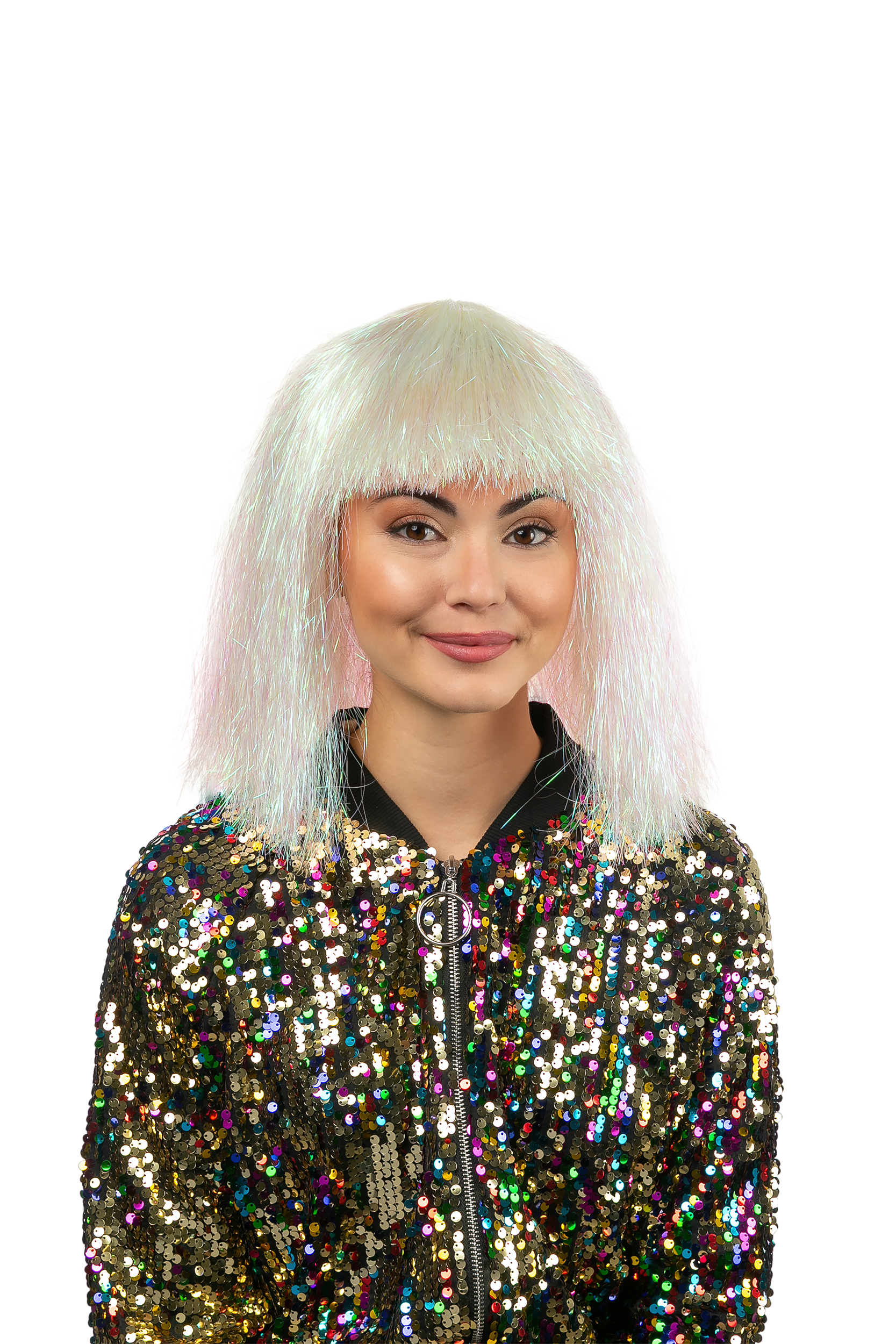 Lametta Perücke, weiß Holo