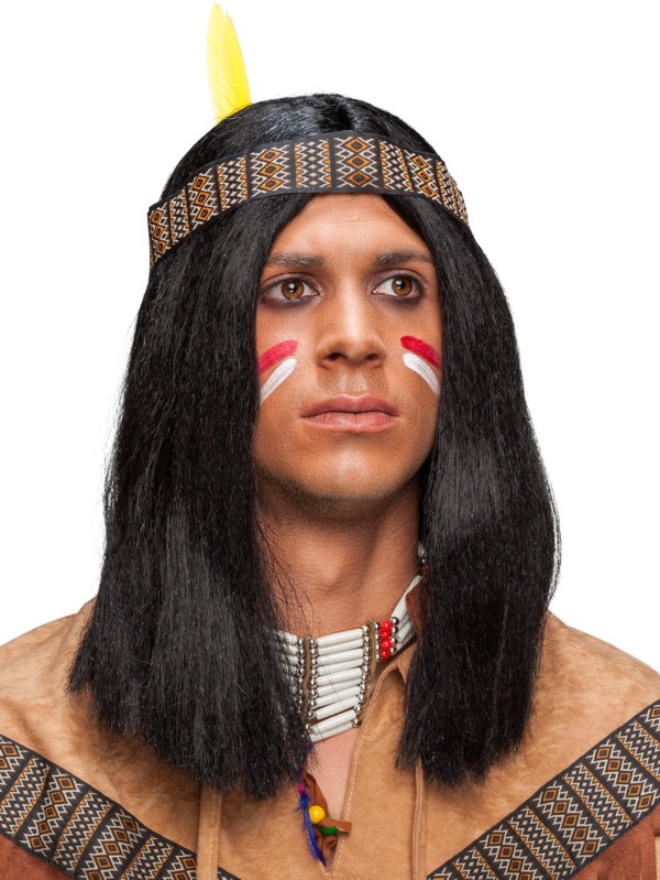 Indian men wig with brown ribbon