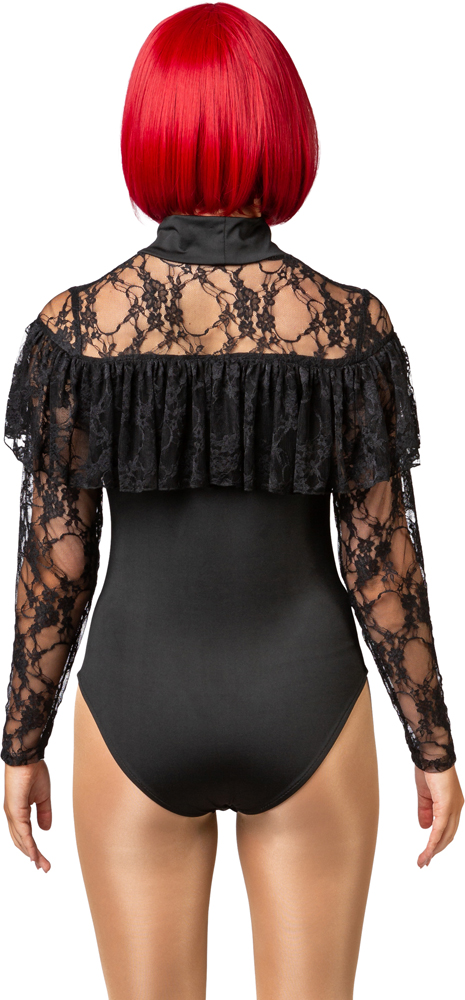 Lace ruffle bodysuit, black