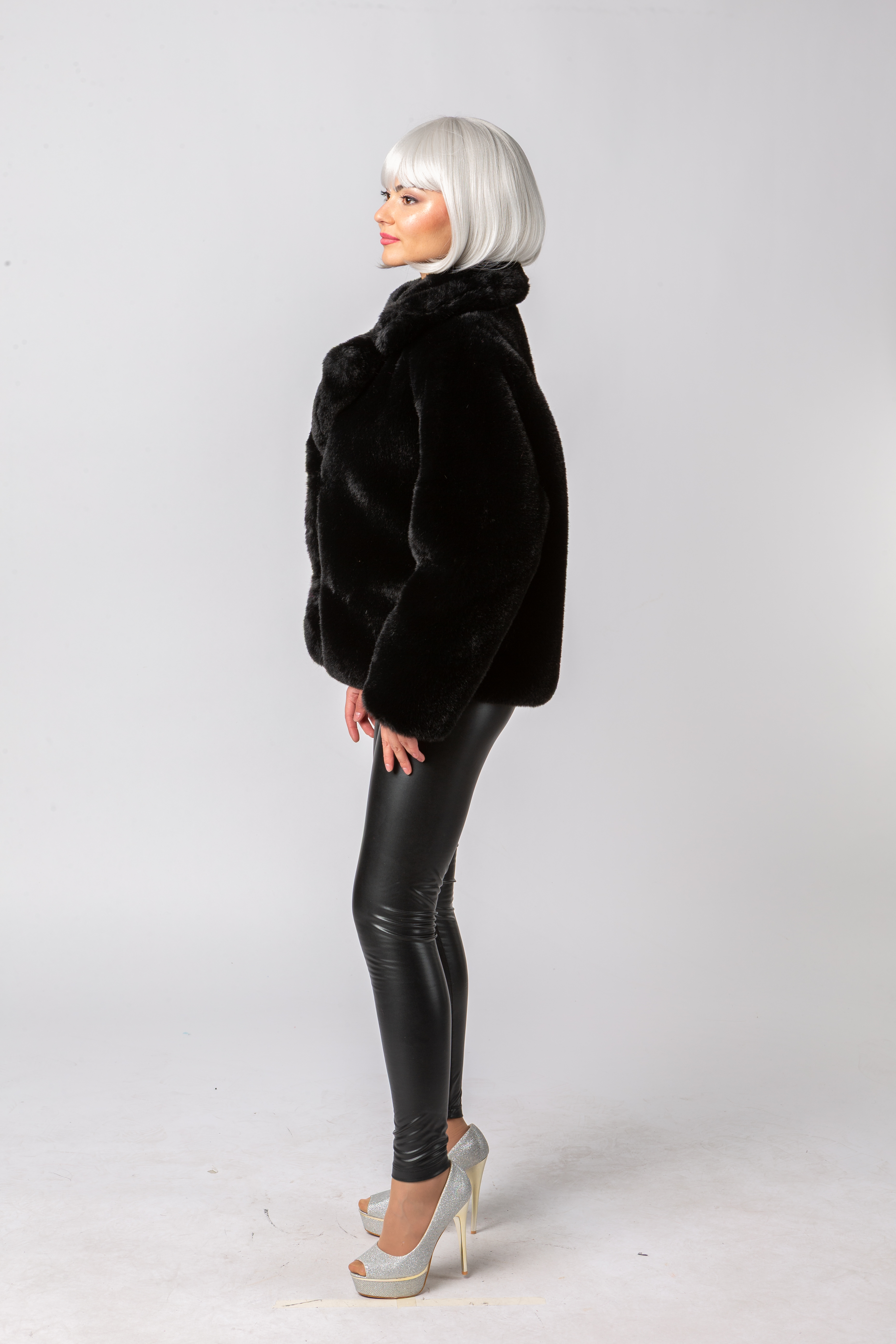 Plüschjacke, schwarz