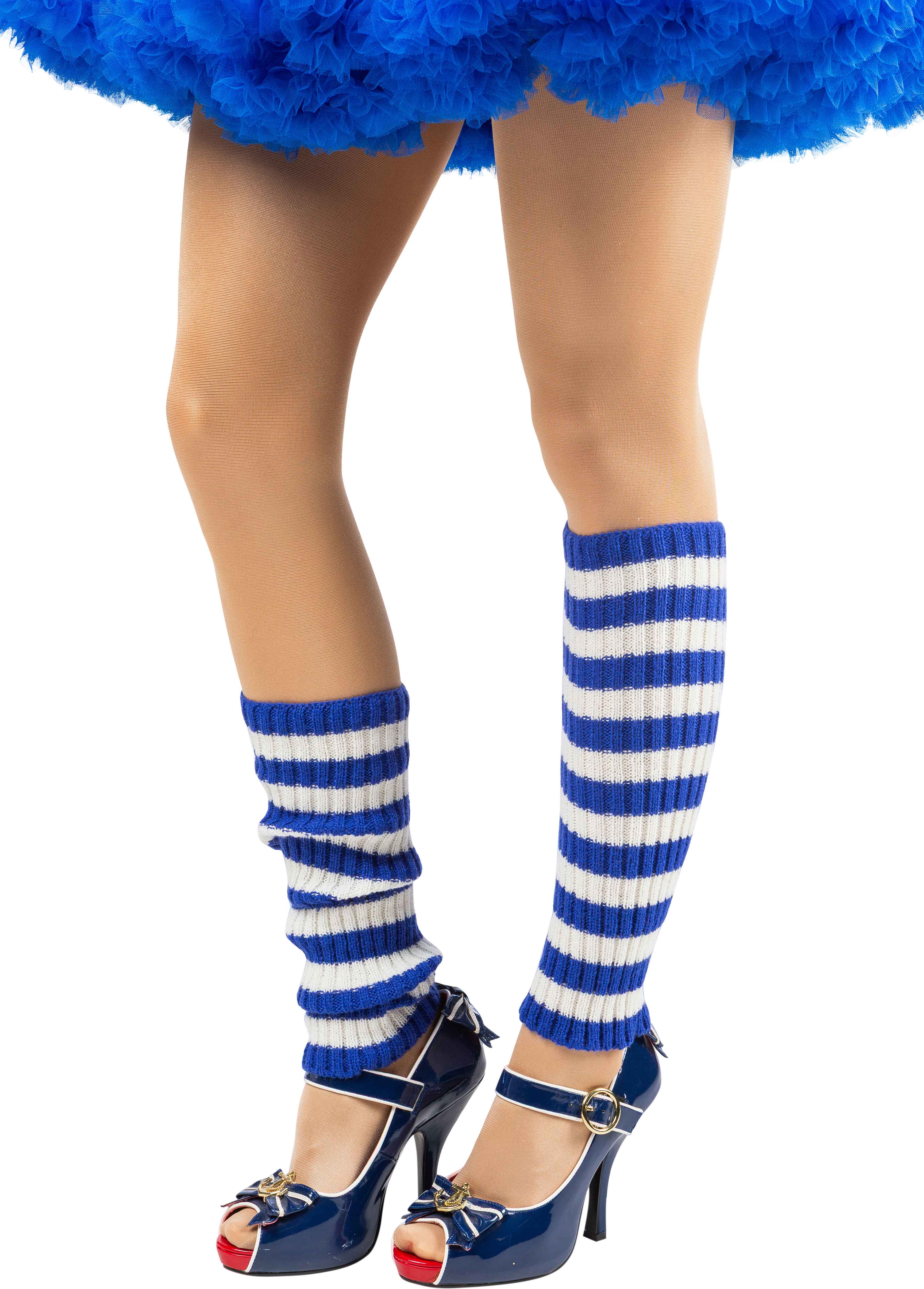Beinstulpen, Strick, 40cm, blau-weiß