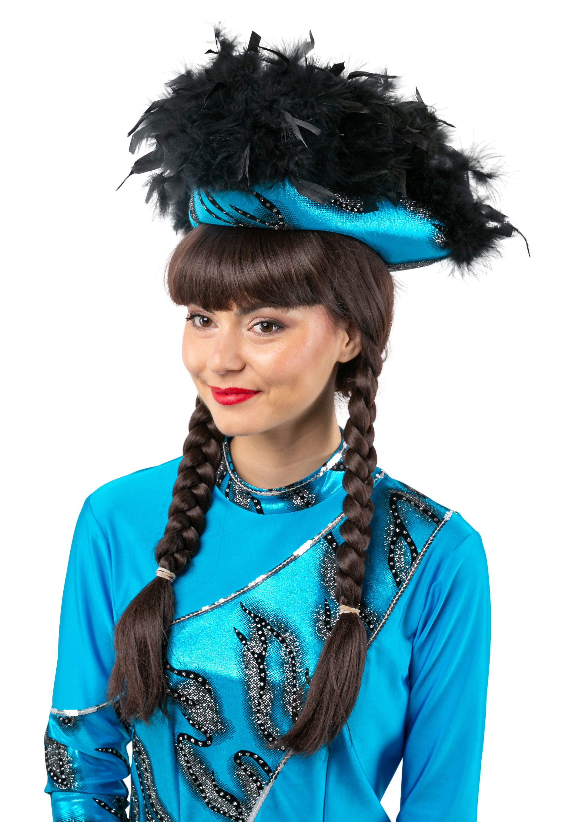 Chapeau à plumes, noir-turquoise