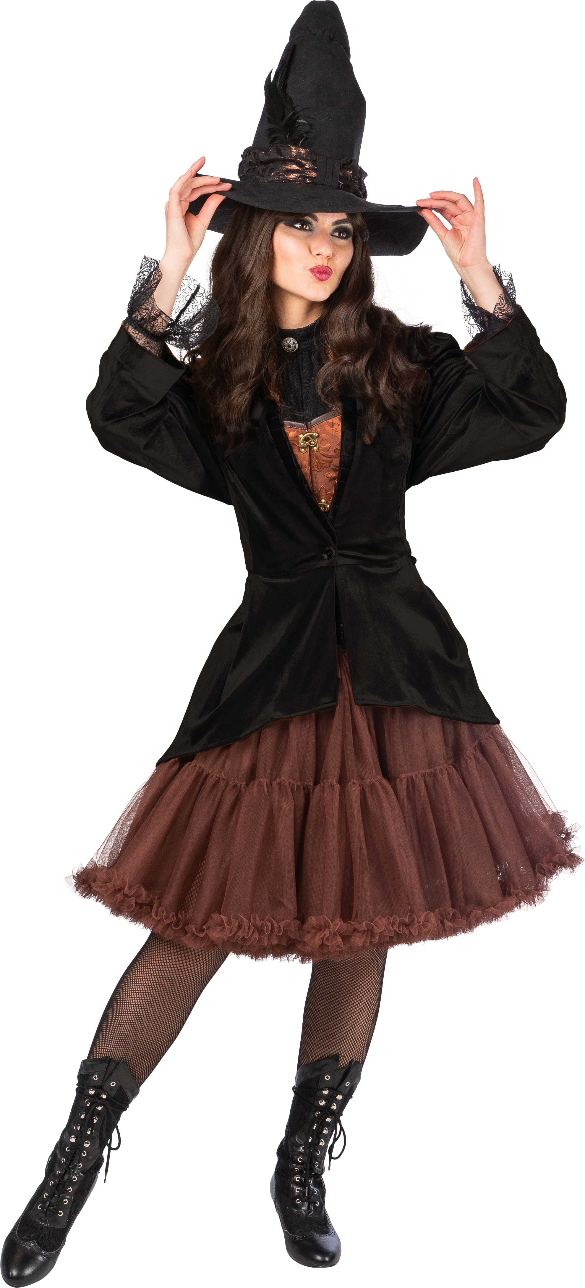 Velvet coat with a ruffled collar, black