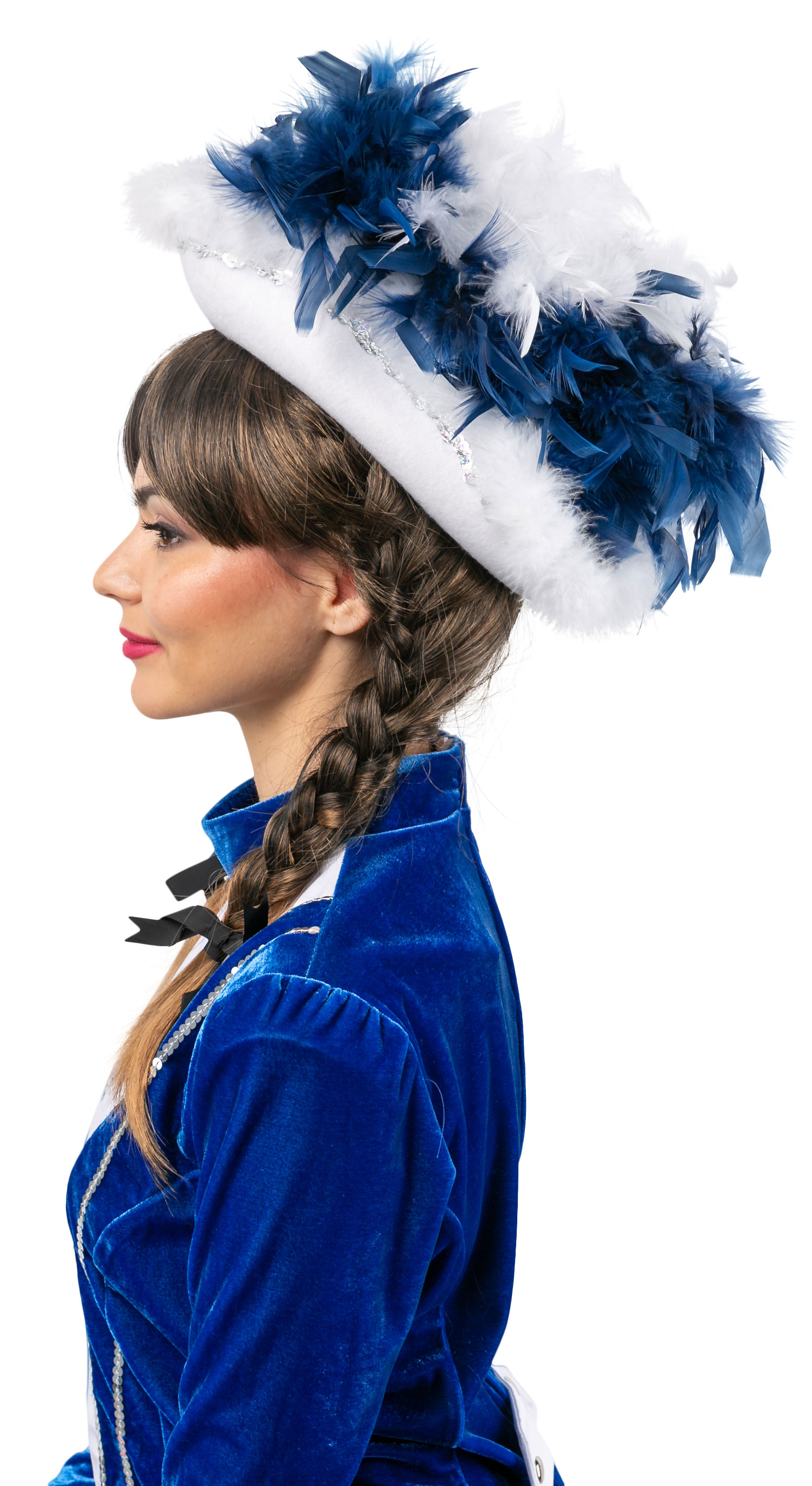 Funkenhut, weiß mit blauer Boa 