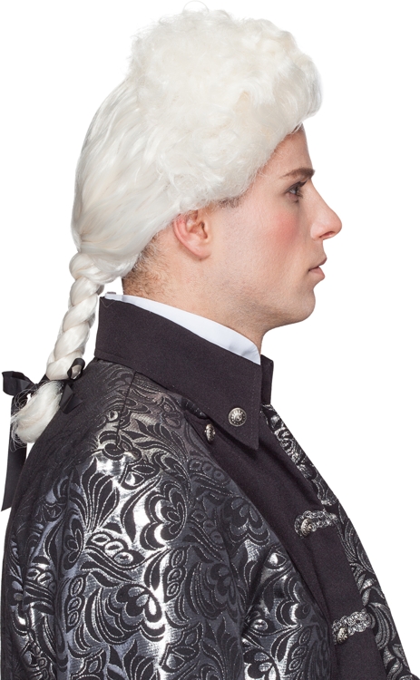 Baroque wig for men braided pigtails, white
