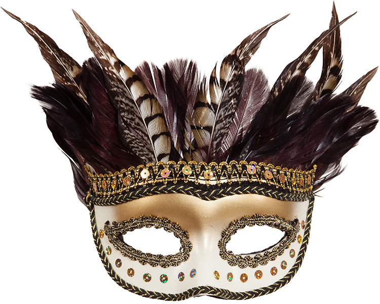 Halbmaske braun mit Federn 