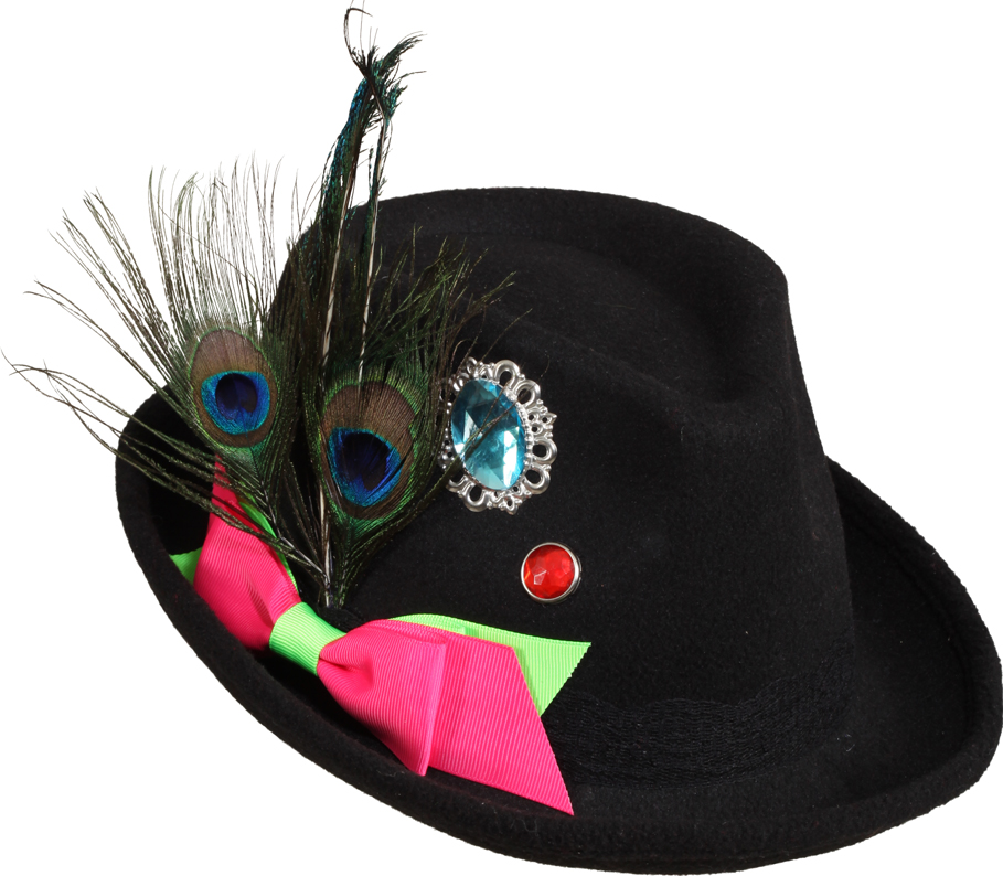 Chapeau bavarois, noir avec coiffe à plumes