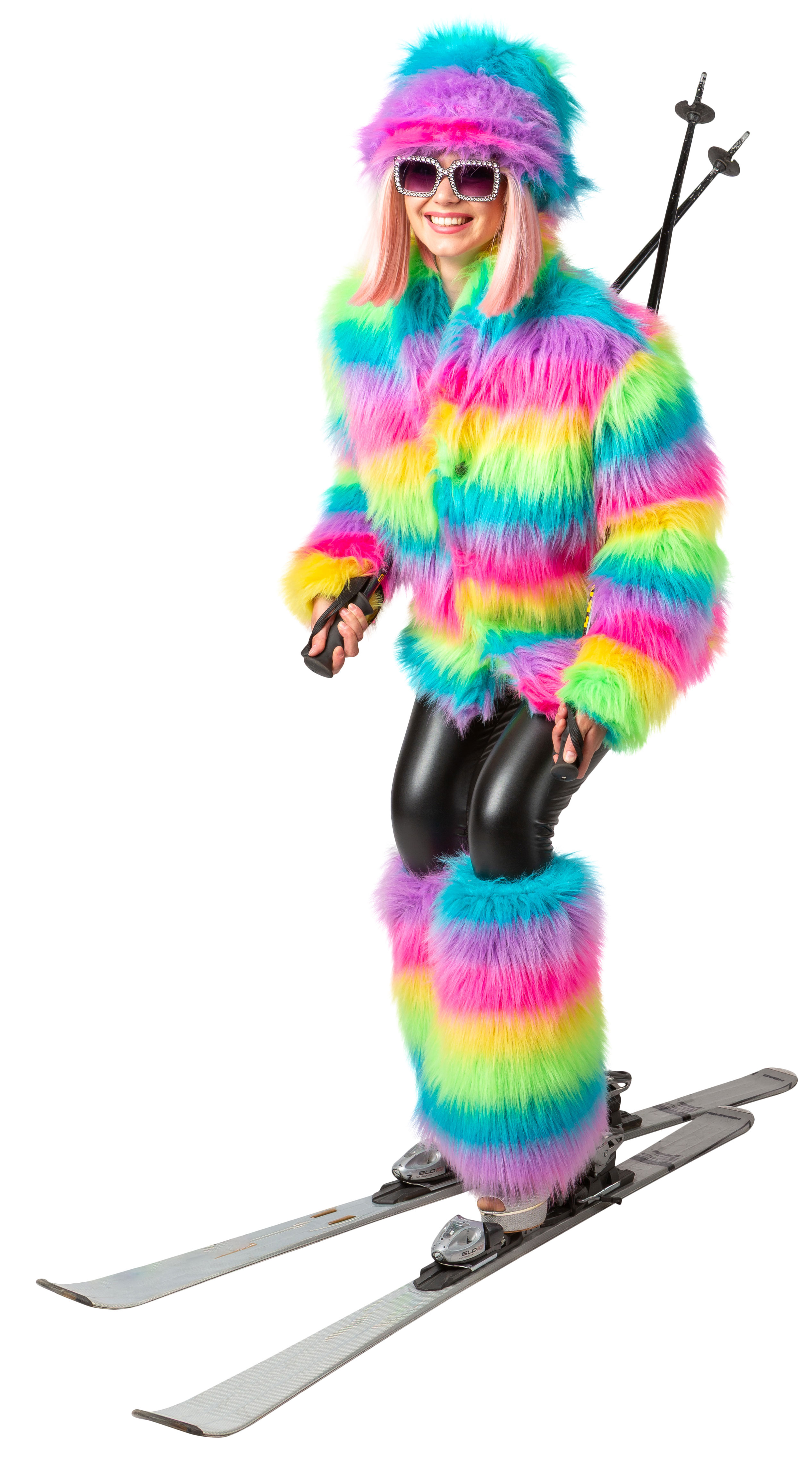 Veste en peluche, poil long, multicolore